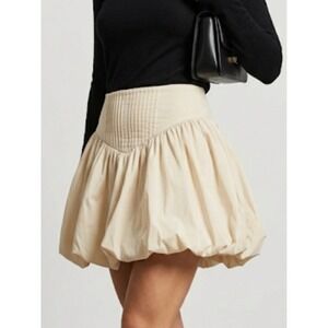 Jacqui E Cream Bubble Mini Skirt